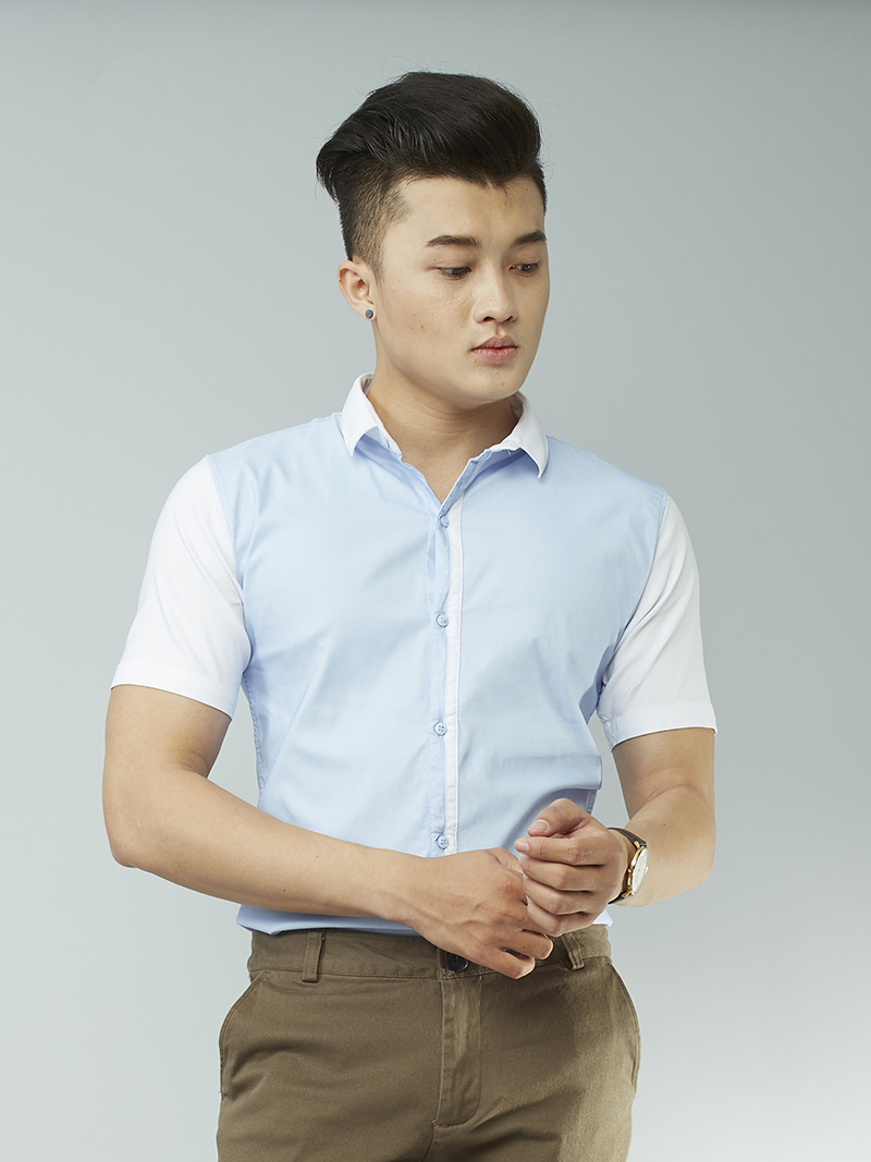 Áo sơ mi ngắn tay xanh biển asm870 - 1