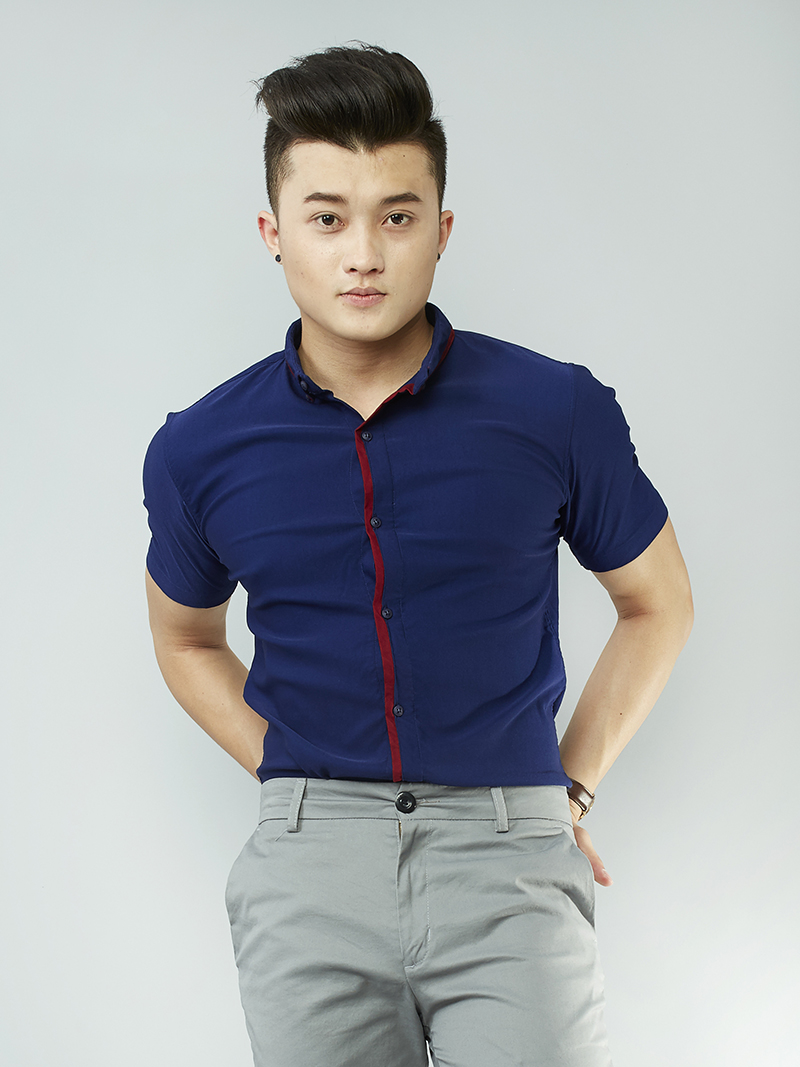 Áo sơ mi ngắn tay xanh đen asm868 - 2