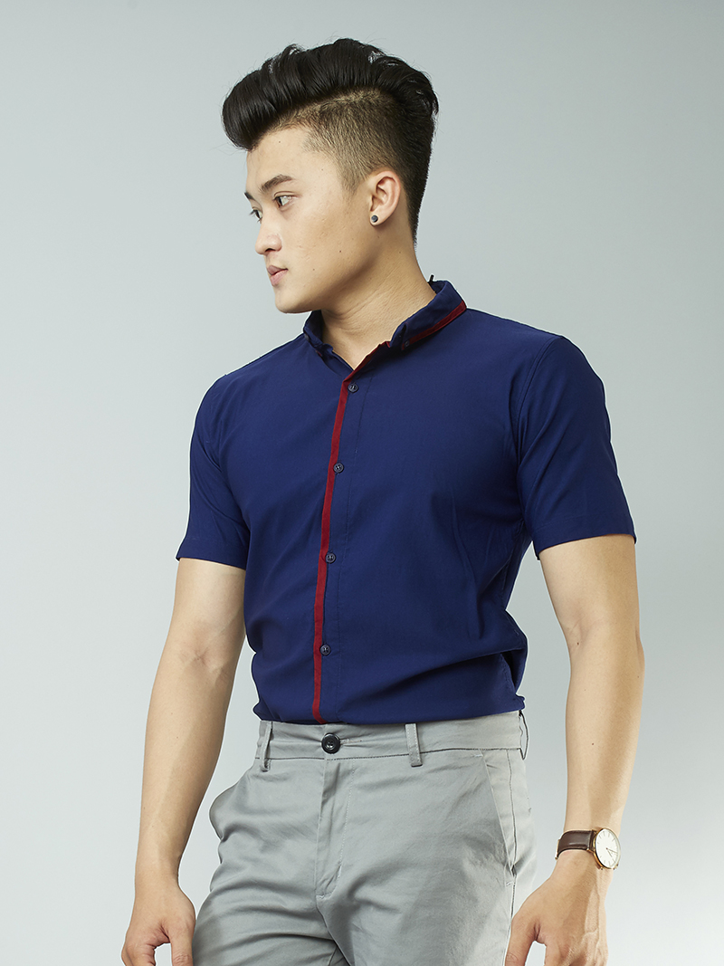 Áo sơ mi ngắn tay xanh đen asm868 - 3