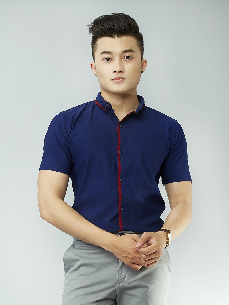 Áo sơ mi ngắn tay xanh đen asm868 - 1