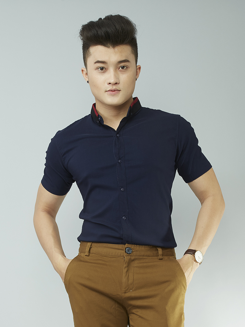 Áo sơ mi ngắn tay xanh đen asm869 - 1