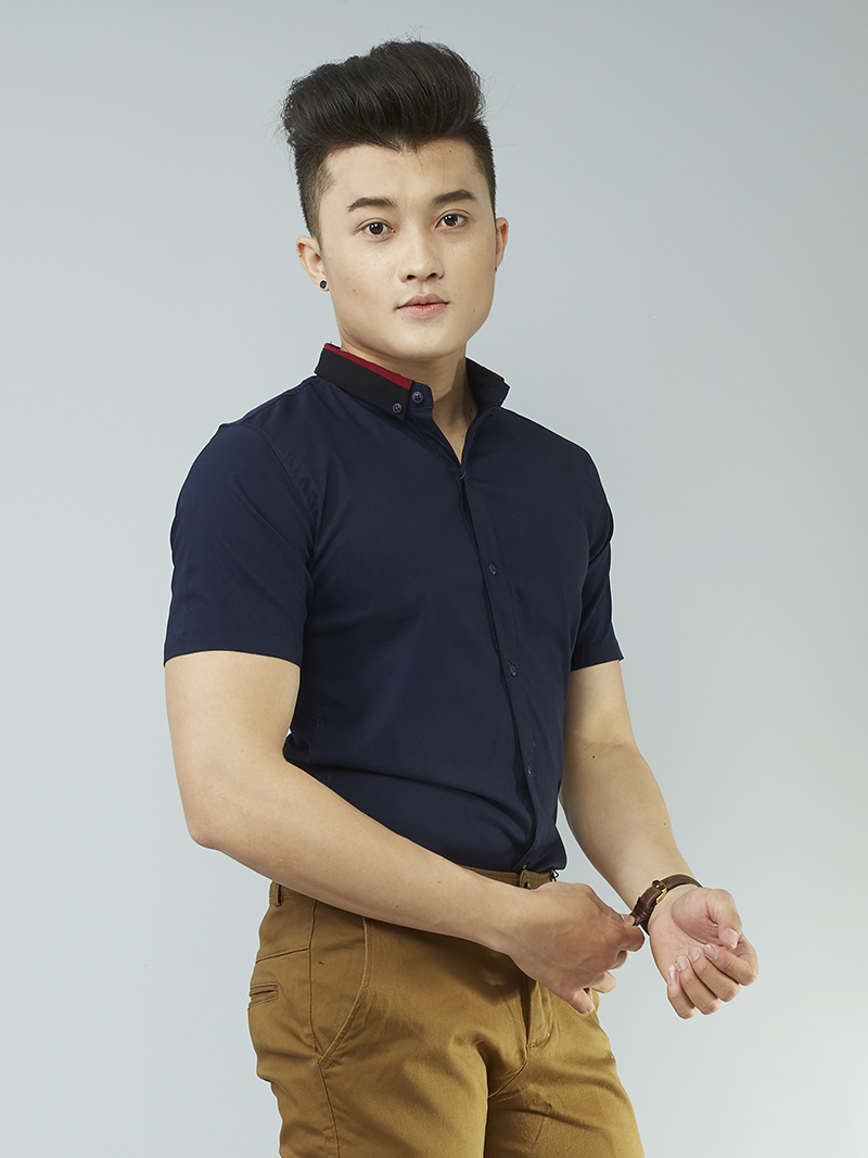 Áo sơ mi ngắn tay xanh đen asm869 - 2