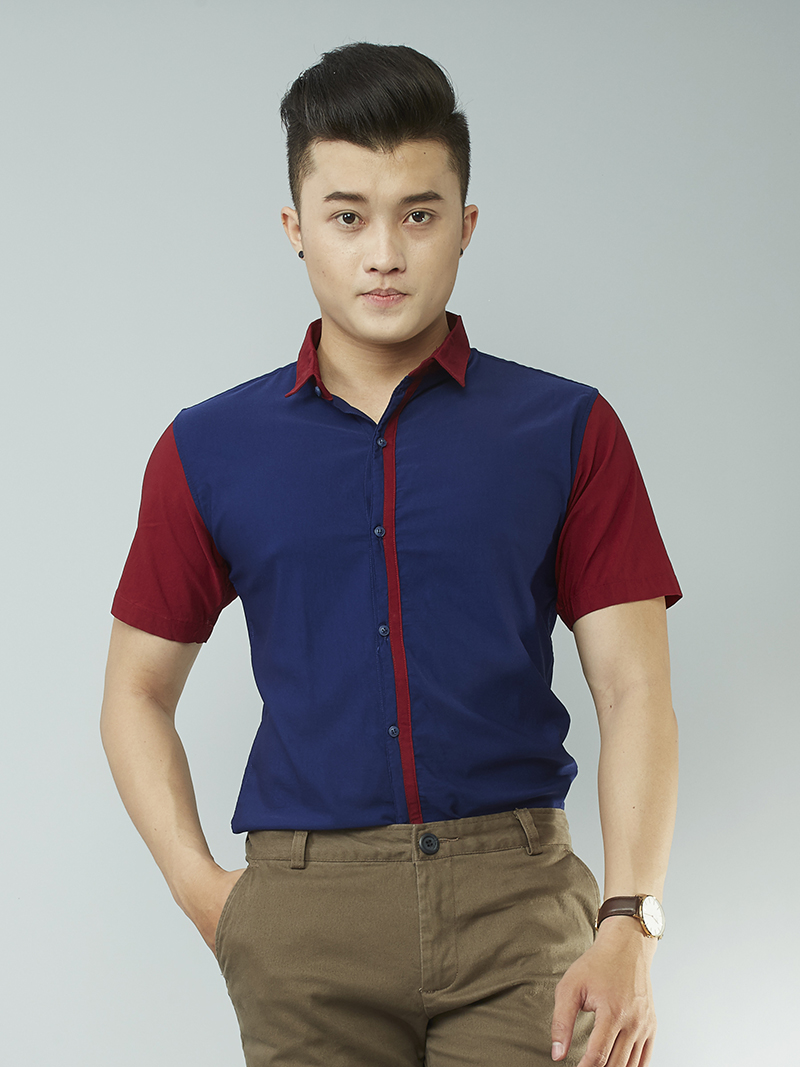 Áo sơ mi ngắn tay xanh đen asm870 - 1
