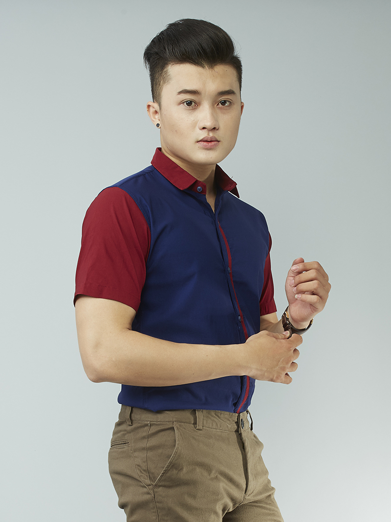 Áo sơ mi ngắn tay xanh đen asm870 - 2