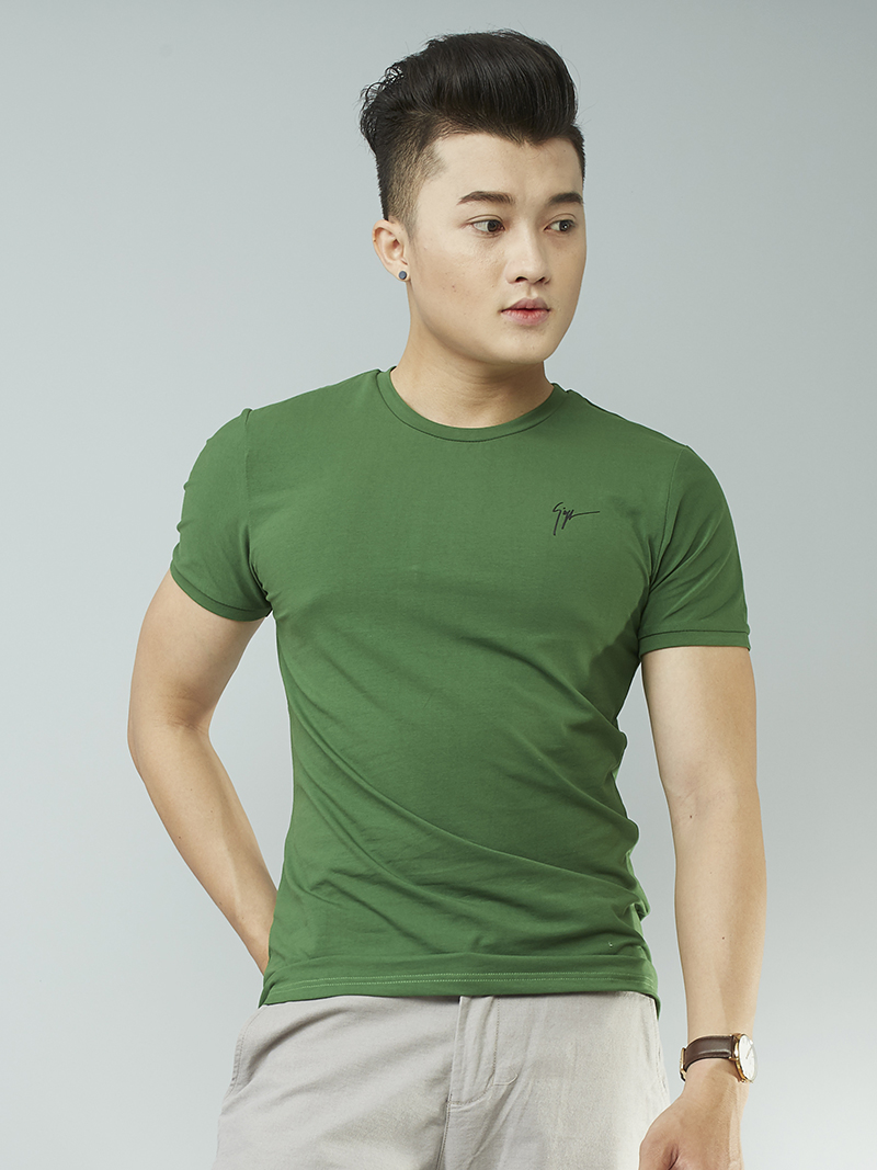 Áo thun cổ tròn xanh lá cây at707 - 1