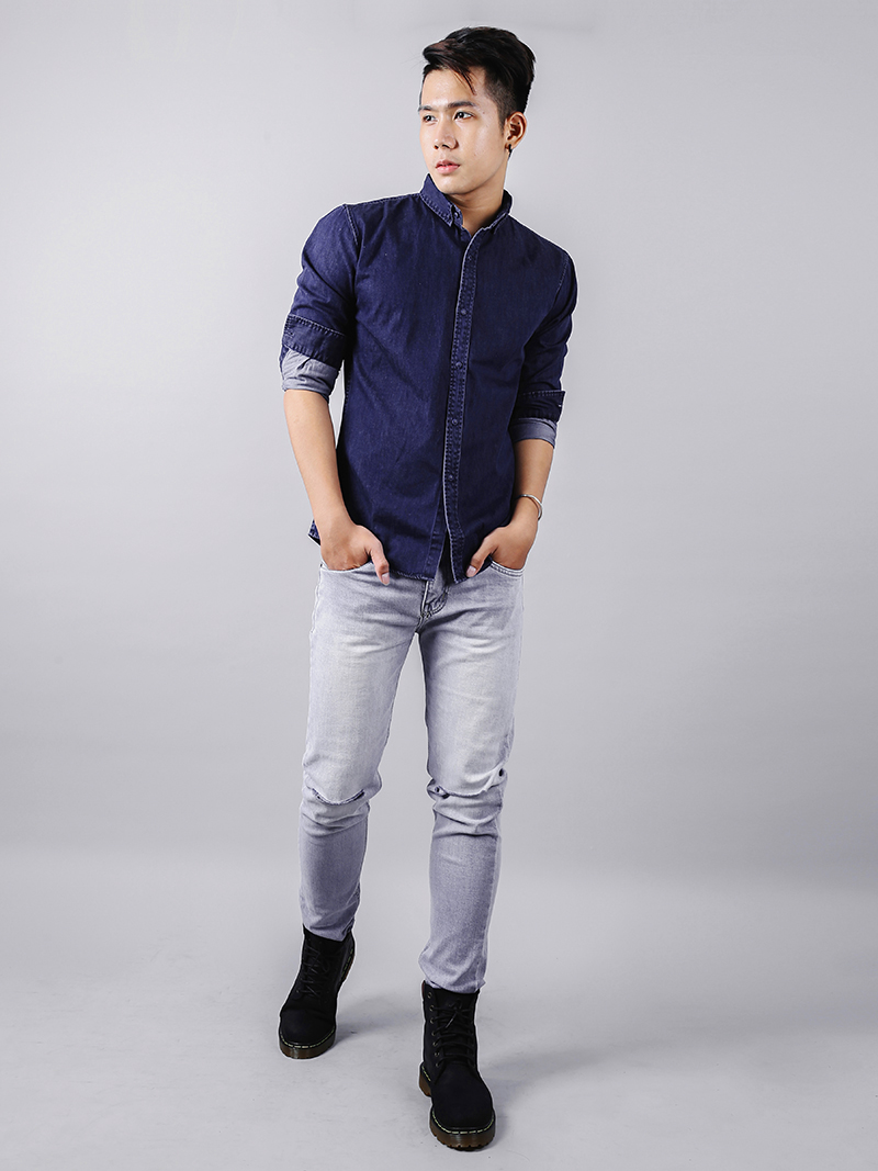 Áo sơ mi jeans xanh đen asm878 - 3