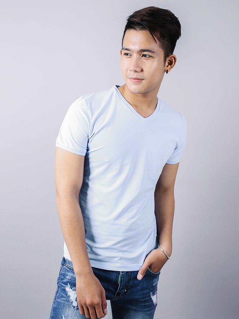 Áo thun cổ tim xanh da trời at819 - 2