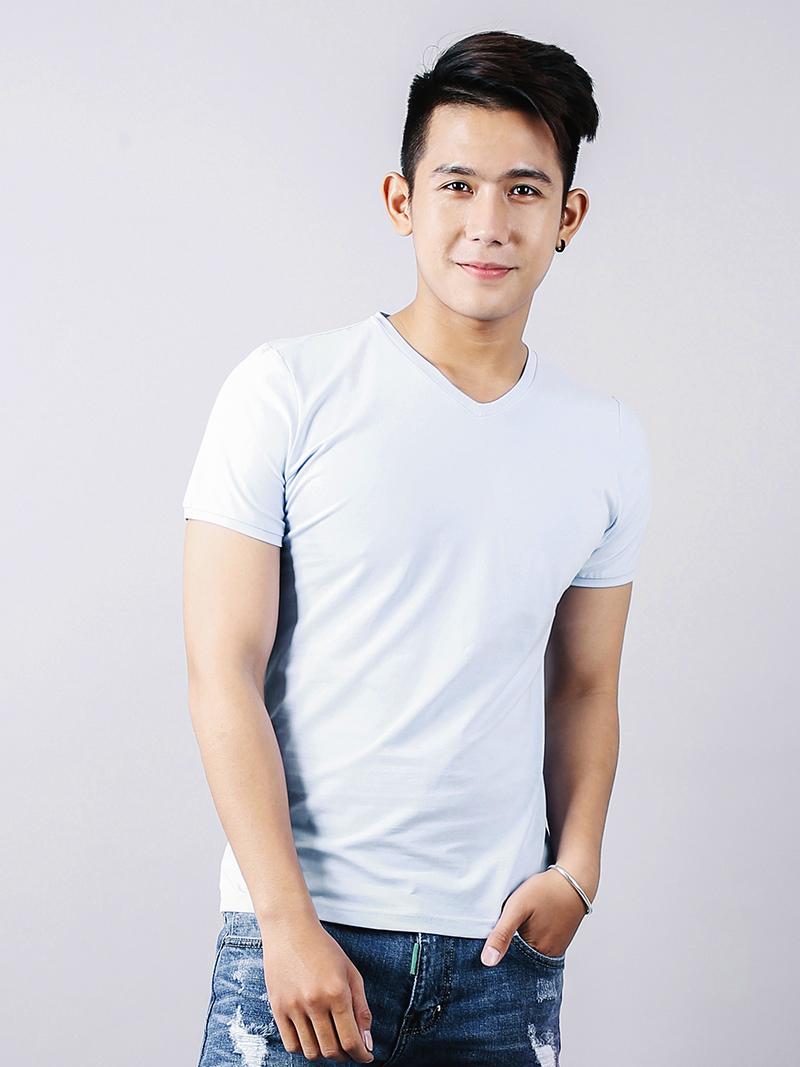 Áo thun cổ tim xanh da trời at819 - 1