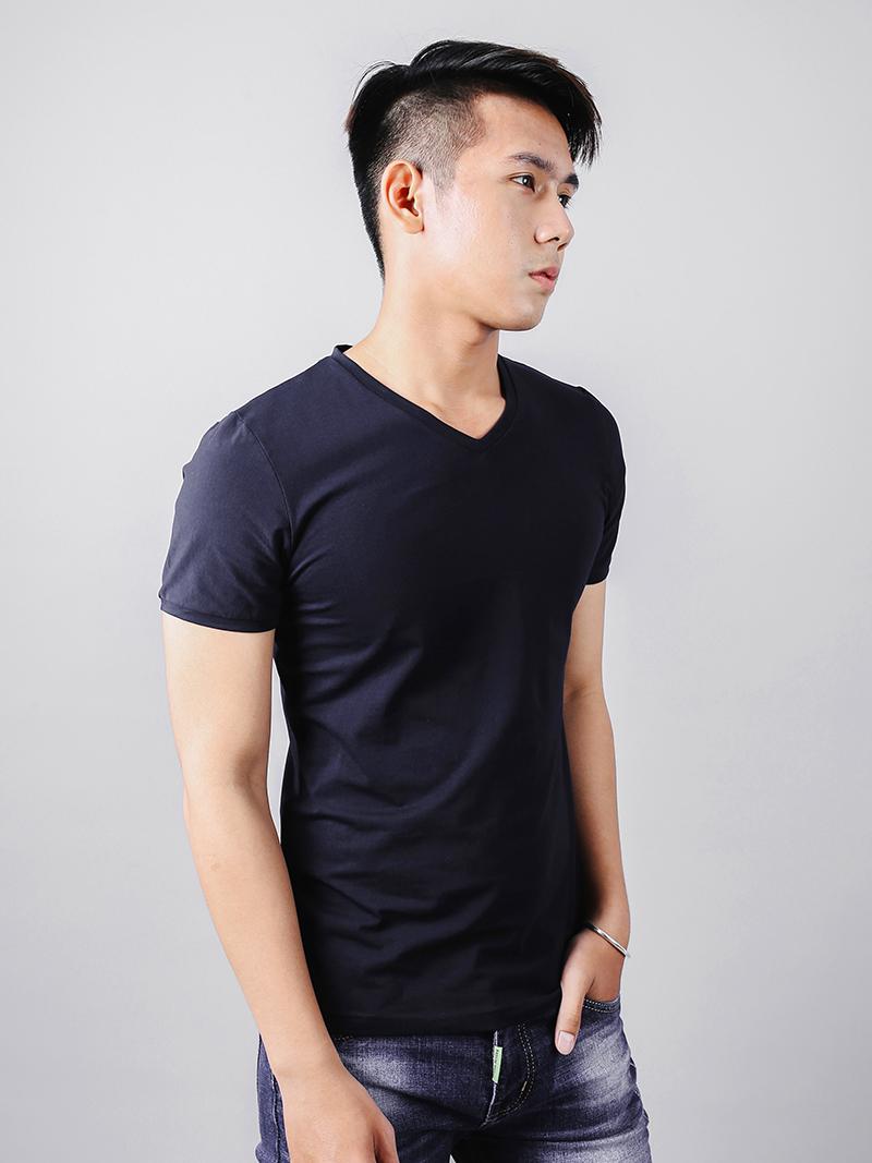 Áo thun cổ tim xanh đen at819 - 2