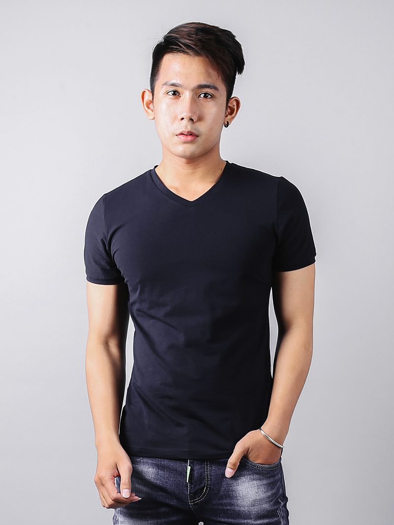 Áo thun cổ tim xanh đen at819 - 1