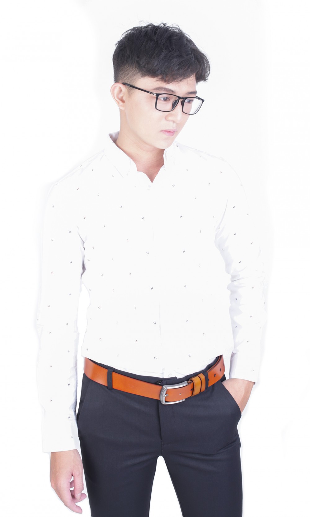 Áo sơ mi họa tiết trắng asm973 - 2