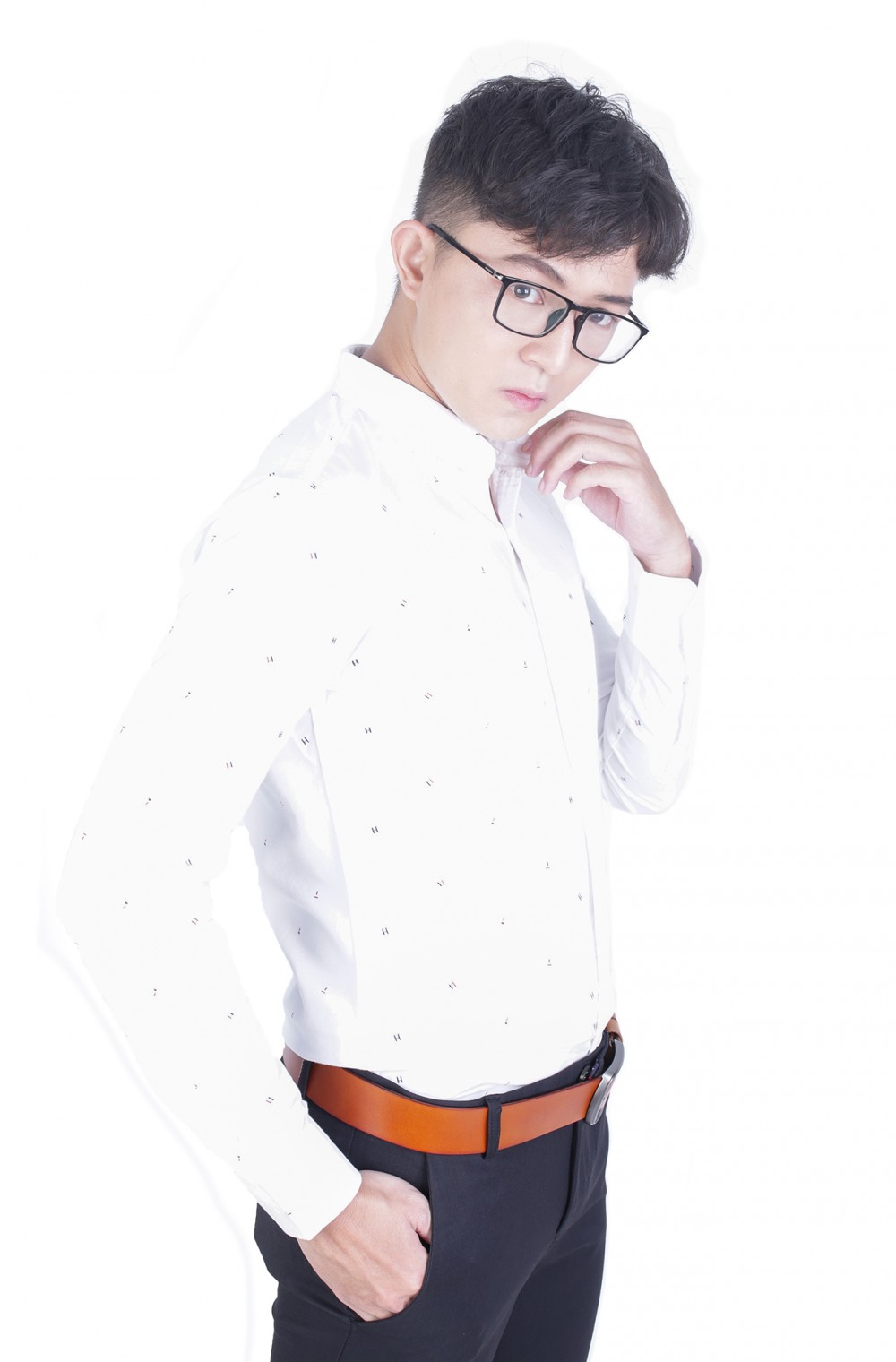 Áo sơ mi họa tiết trắng asm973 - 1