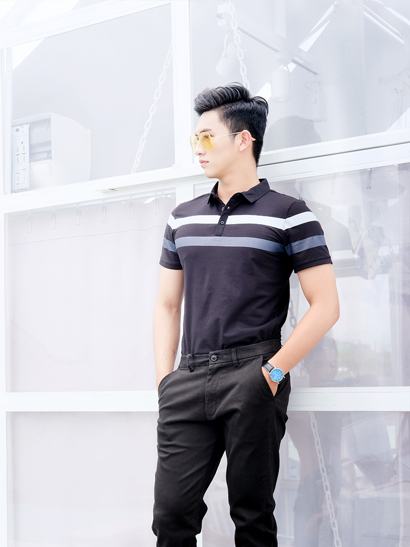 Áo thun polo at756 màu đen - 1