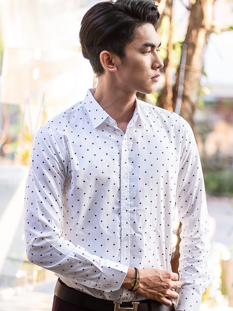Áo sơ mi họa tiết trắng asm985 - 3