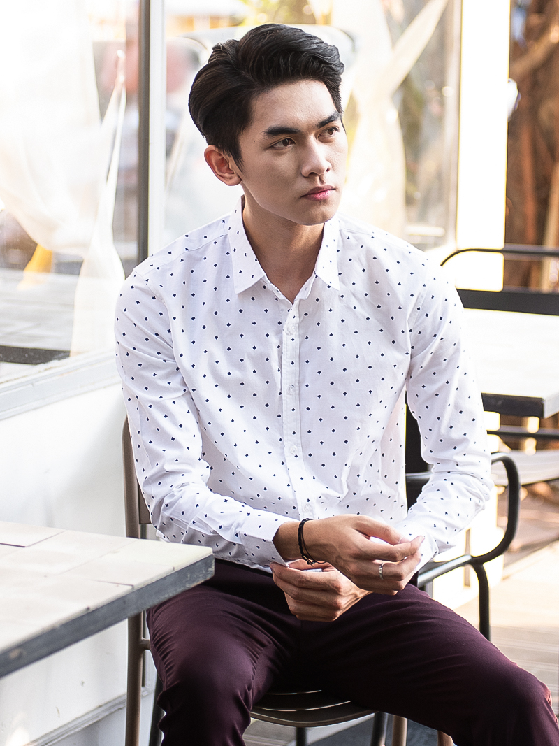 Áo sơ mi họa tiết trắng asm985 - 1
