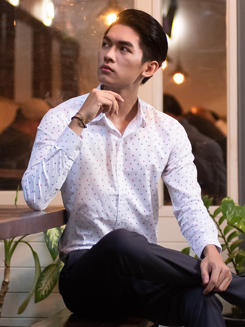 Áo sơ mi họa tiết trắng asm987 - 1