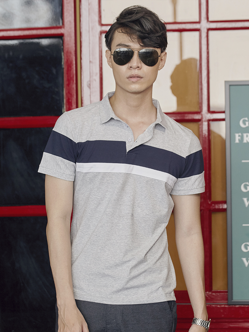 Áo thun có cổ xám muối tiêu at777 - 1