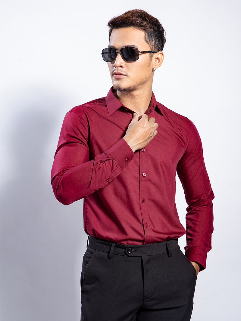Áo sơ mi modal nazafu asm942 màu đỏ đô - 1