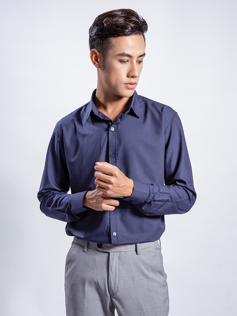 Áo sơ mi modal nazafu asm942 màu xanh đen - 1