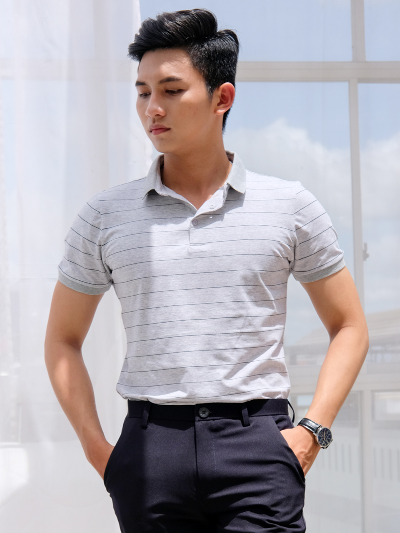 Áo thun có cổ xám muối tiêu at776 - 1