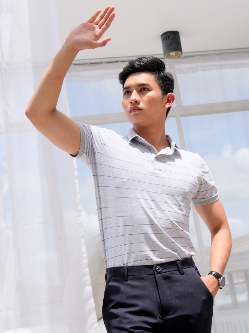 Áo thun có cổ xám muối tiêu at776 - 2