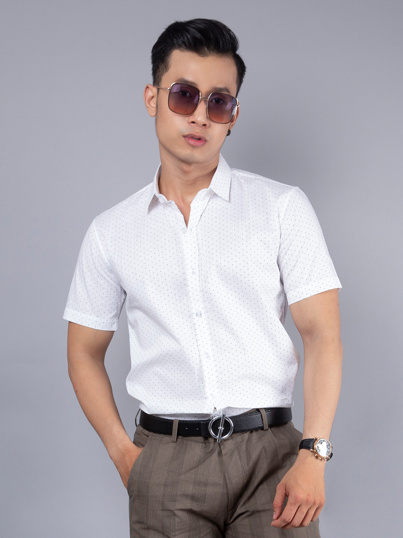 Áo sơ mi ngắn tay trắng kem asm989 - 1