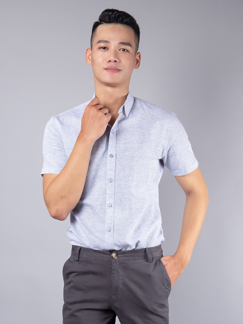 Áo sơ mi ngắn tay xám asm989 - 2