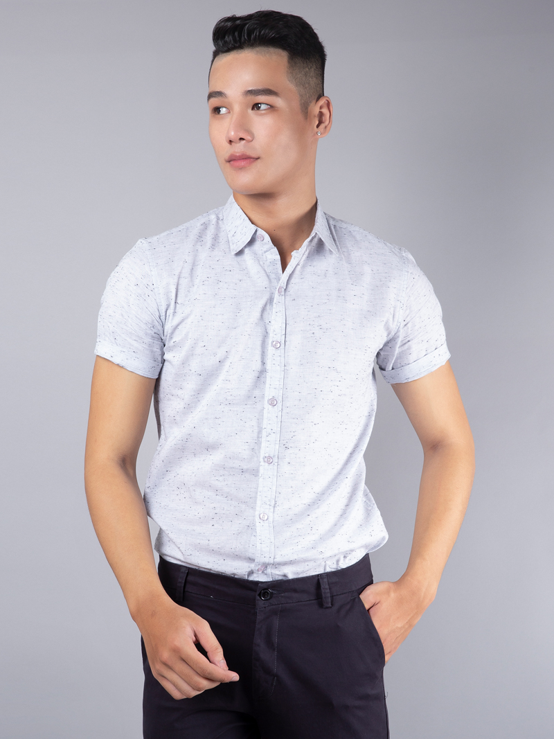 Áo sơ mi ngắn tay xám muối tiêu asm989 - 1