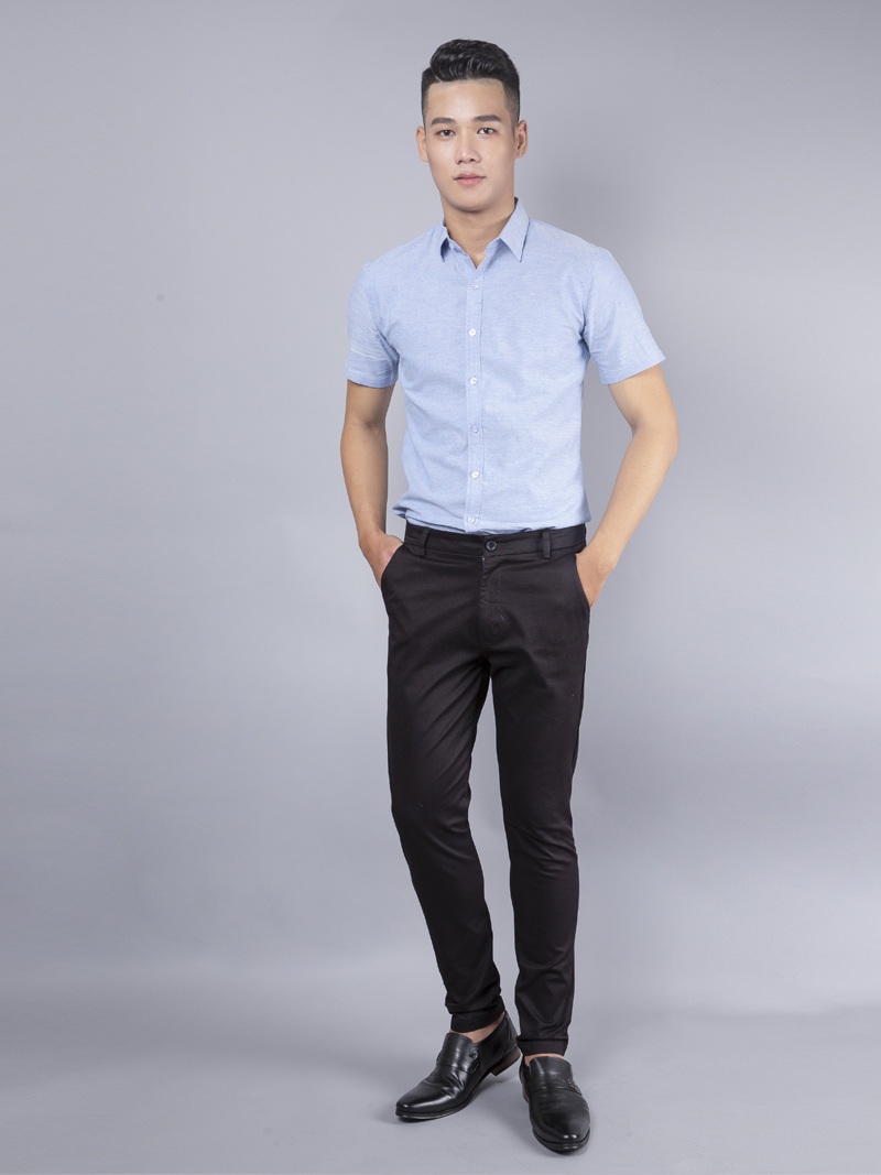 Áo sơ mi ngắn tay xanh biển asm989 - 4