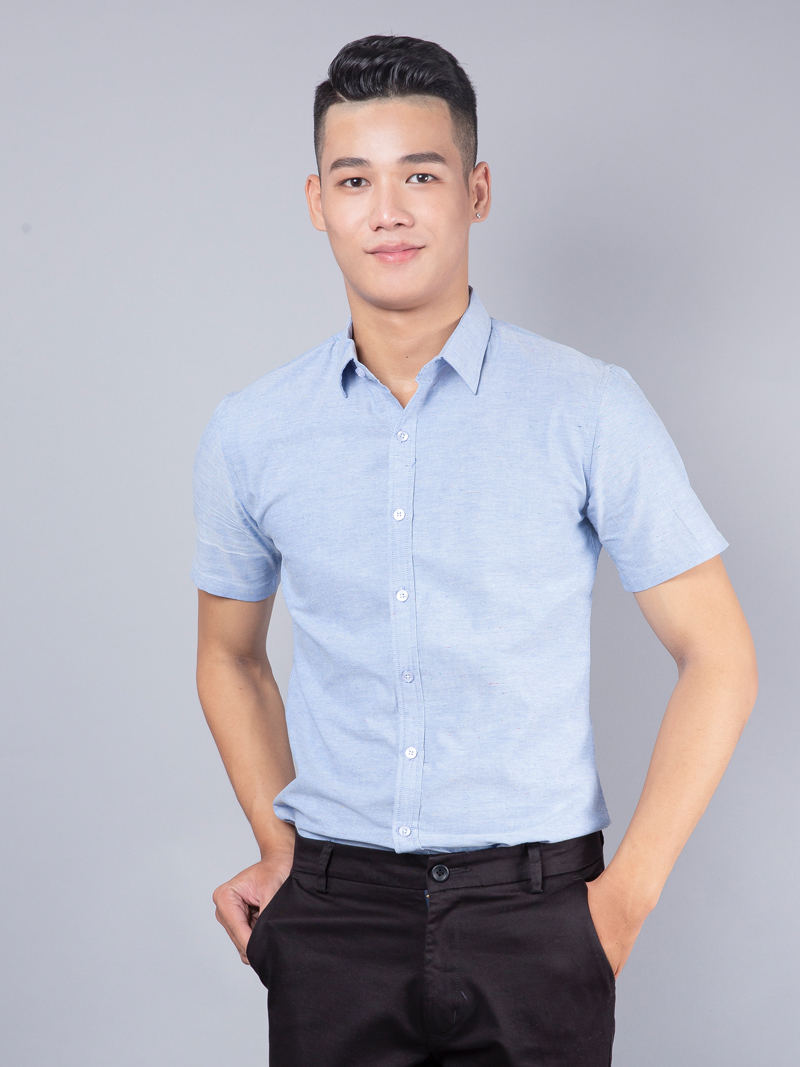 Áo sơ mi ngắn tay xanh biển asm989 - 1