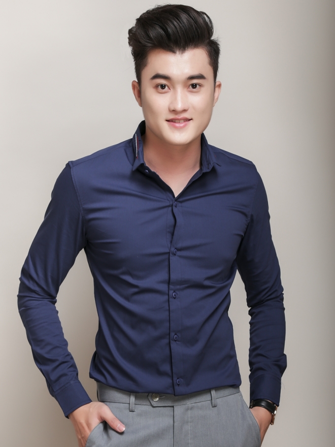 Áo Sơ Mi Hàn Quốc Xanh Dương Đậm ASM779