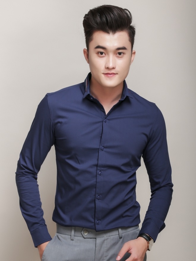 Áo Sơ Mi Hàn Quốc Xanh Dương Đậm ASM779
