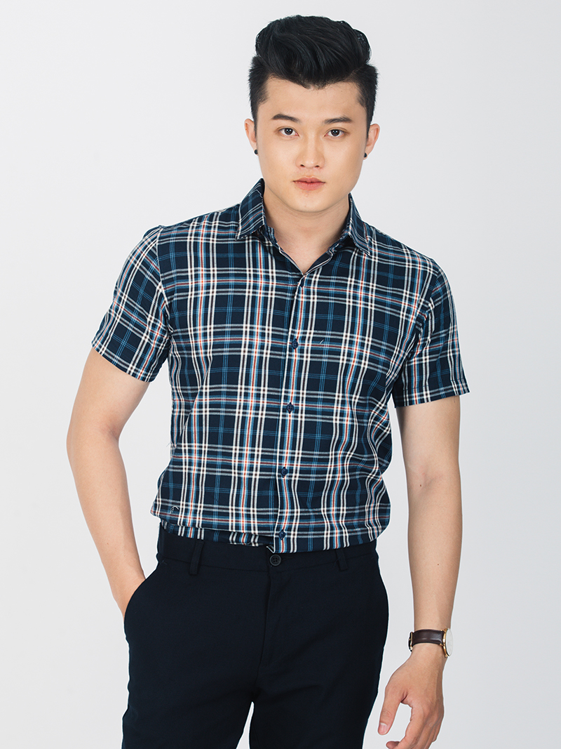 Áo Sơ Mi Ngắn Tay Xanh Đen ASM915