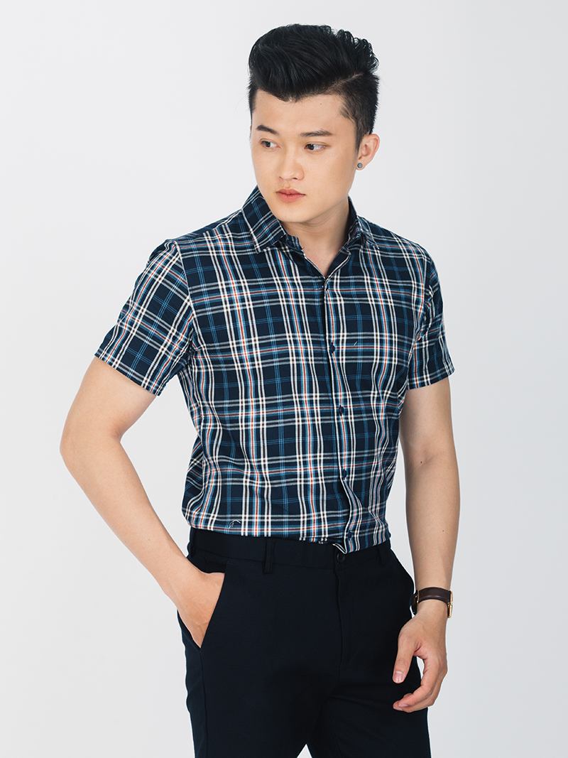 Áo Sơ Mi Ngắn Tay Xanh Đen ASM915