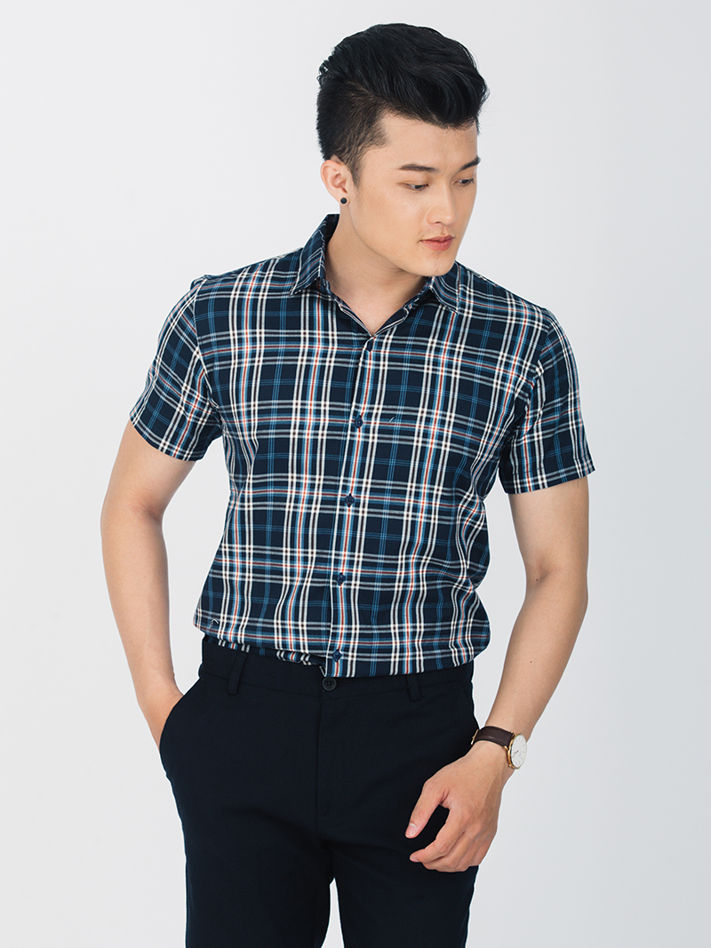 Áo Sơ Mi Ngắn Tay Xanh Đen ASM915