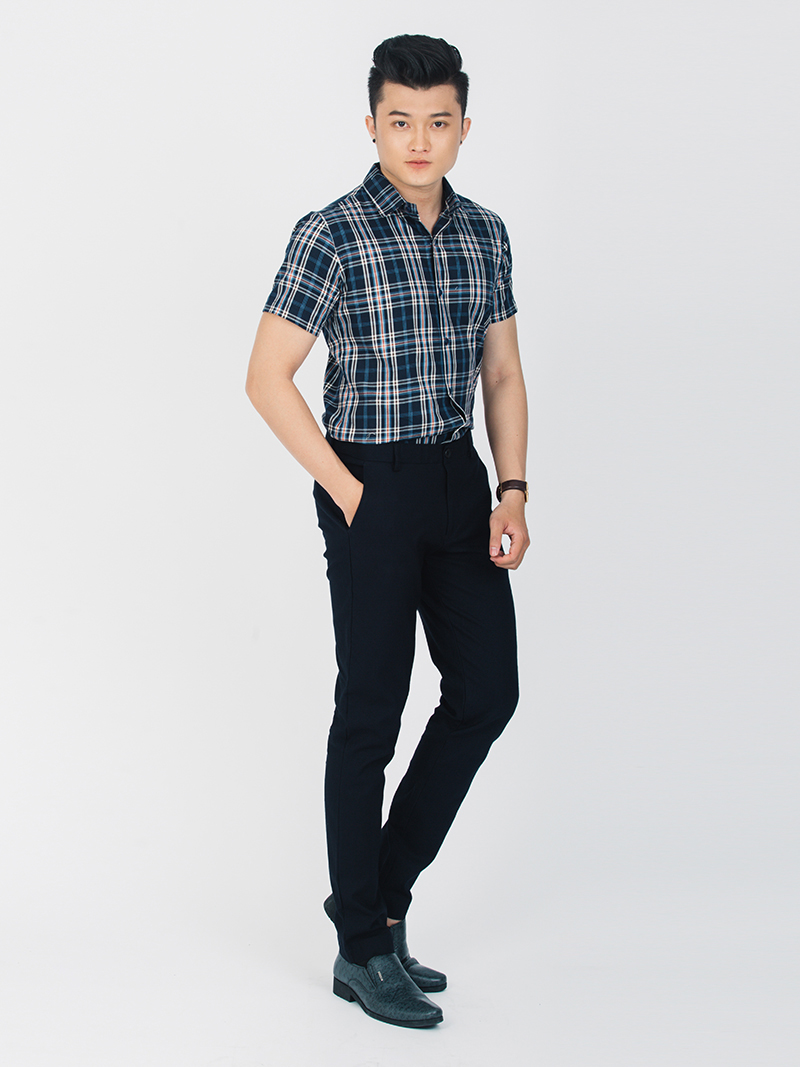 Áo Sơ Mi Ngắn Tay Xanh Đen ASM915