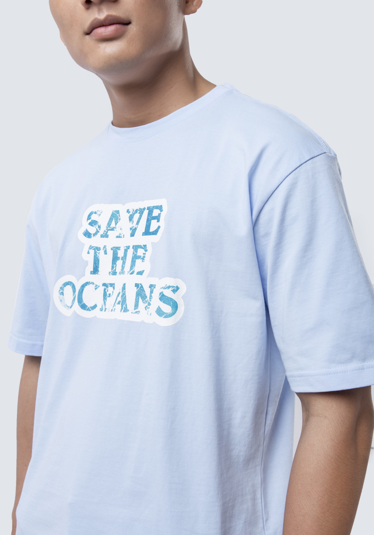 Áo Thun In Save The Oceans AT837 Màu Xanh Biển