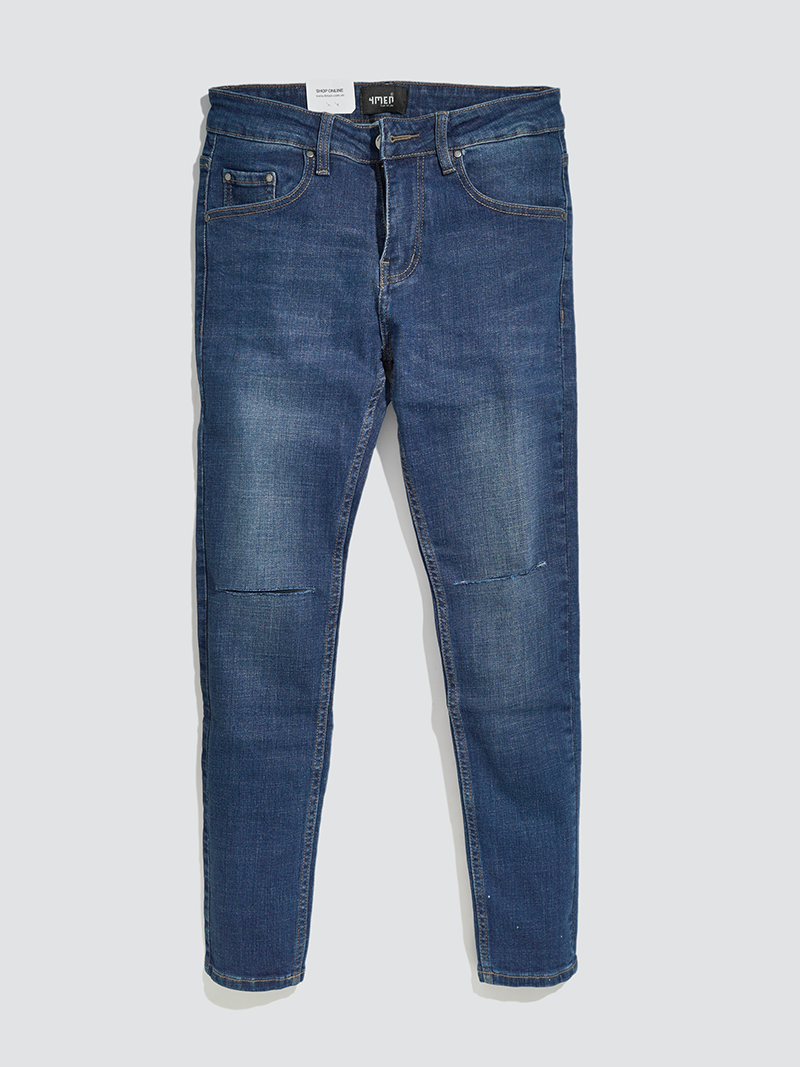 Quần Jeans Rách Gối Form Slimfit QJ016 Màu Xanh