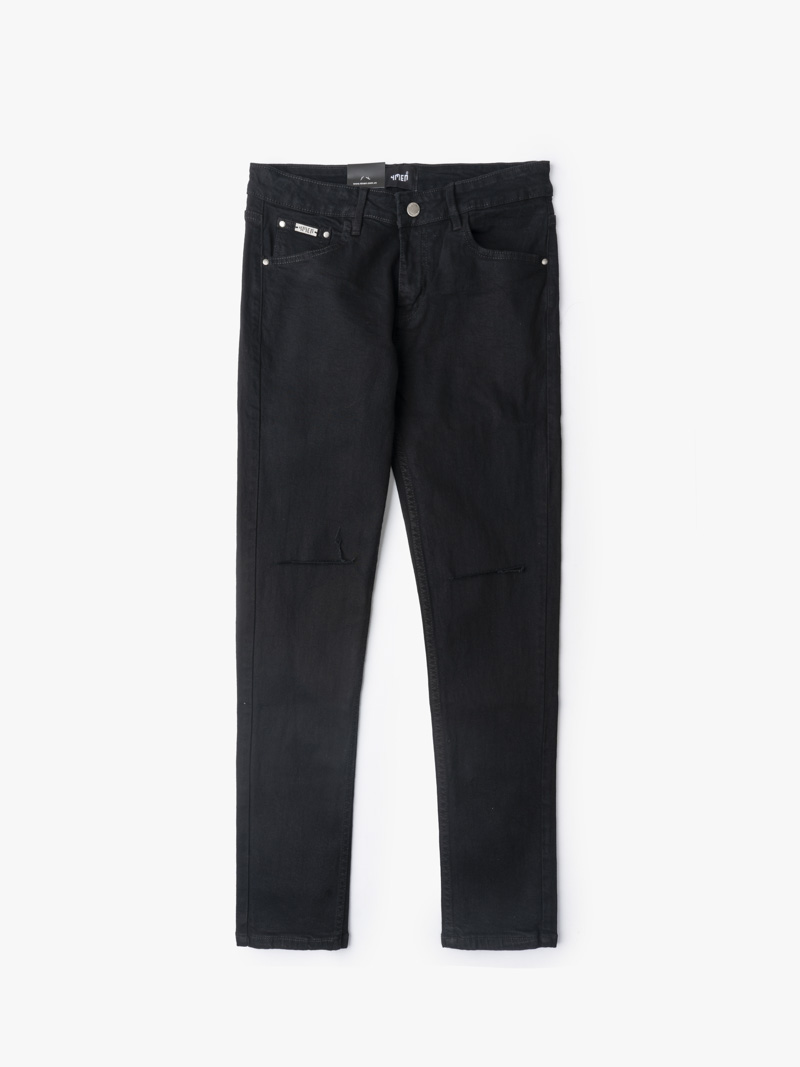 Quần Jeans Slimfit Rách Gối QJ068 Màu Đen
