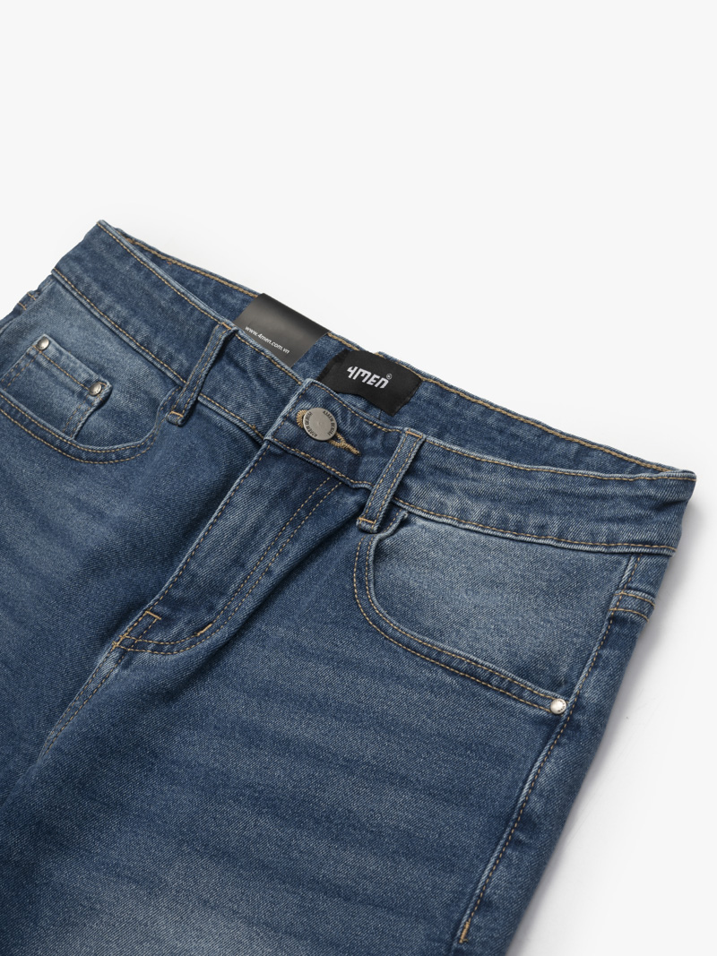 Quần Short Jeans Thêu Wave Form Regular QS043 Màu Xanh Biển Đậm