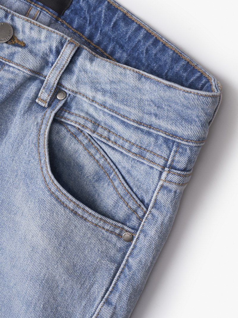 Quần Jeans Xanh Wash Laser Túi Sau Form Slim-Cropped QJ092