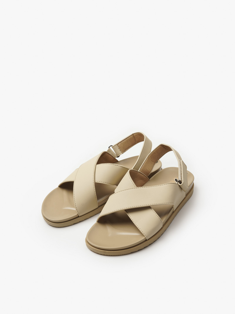 Dép sandal quai chéo da Microfiber đế TPR - DE006 Màu Kem