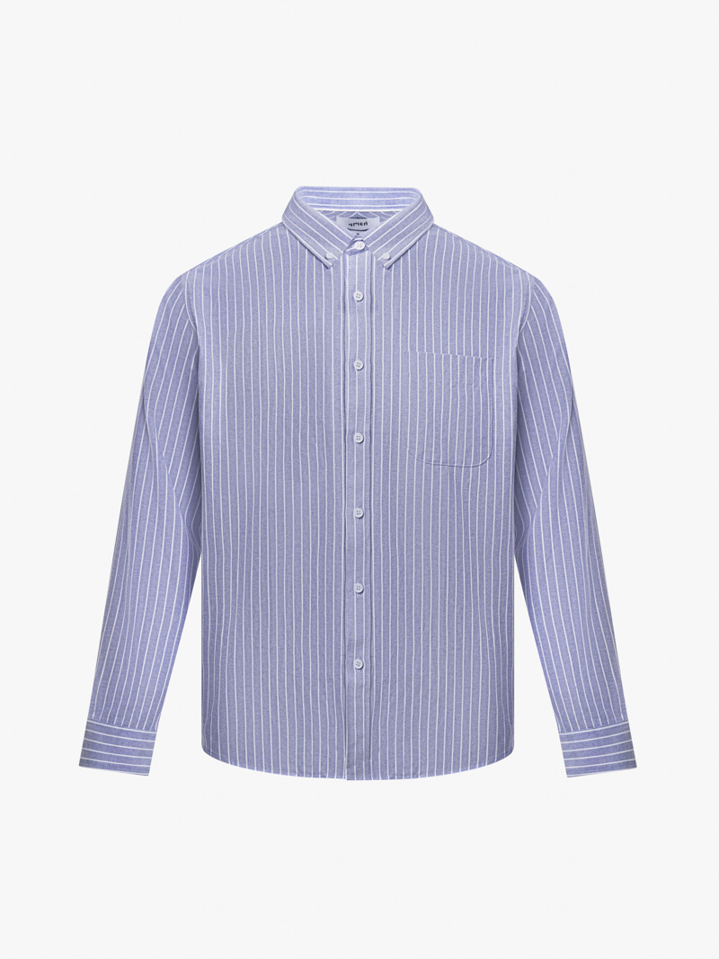 Áo Sơ Mi Tay Dài Oxford Sọc 4MEN Form Regular SM152 Sọc Xanh