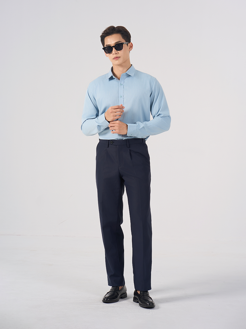 Áo Sơ Mi Sọc Vải Bamboo Thêu Gentlemen Ở Măng Séc Form Slimfit SM156