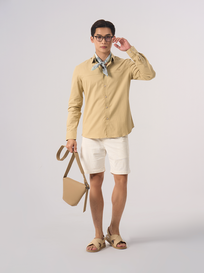 Quần Short Nhung Tăm Gắn Tag Da Tam Giác Form Straight QS050 Màu Trắng