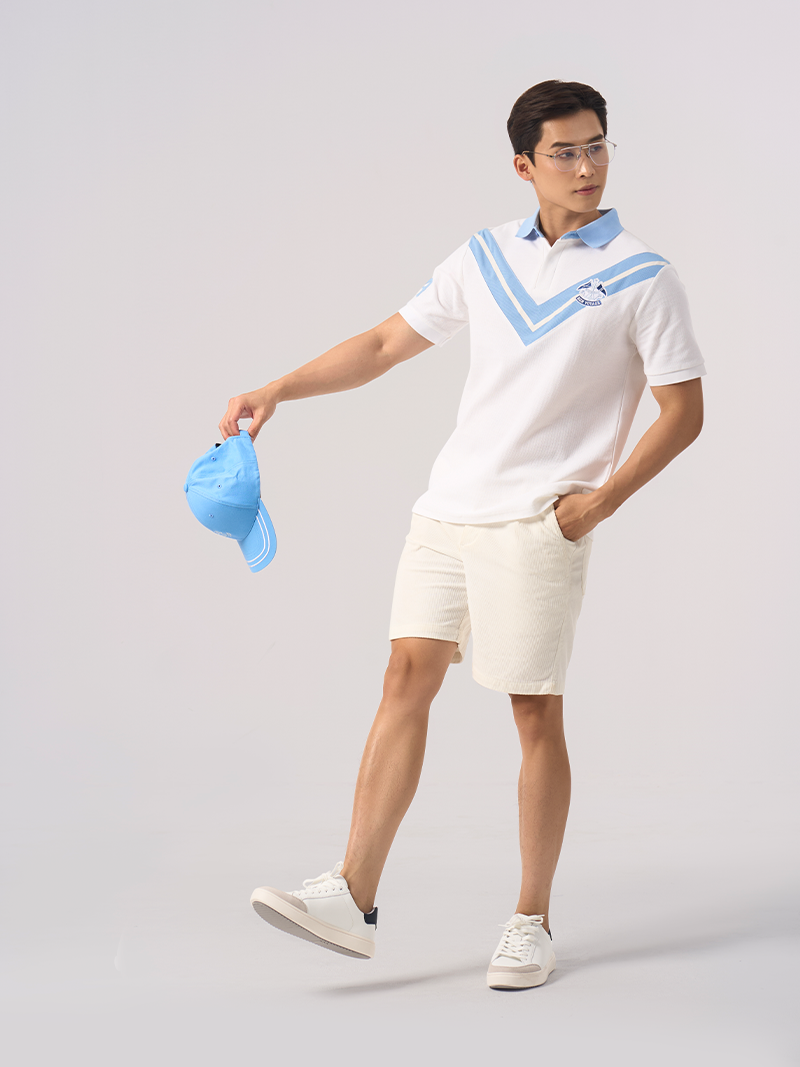 Quần Short Nhung Tăm Gắn Tag Da Tam Giác Form Straight QS050 Màu Trắng