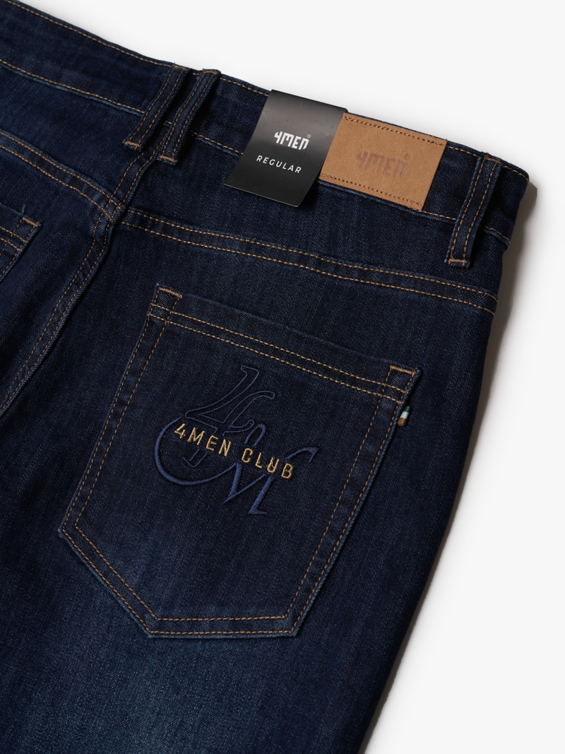 Quần Jeans Wash Bạc Có Râu Mèo Thêu 4M Form Regular QJ106 Màu Xanh Đen