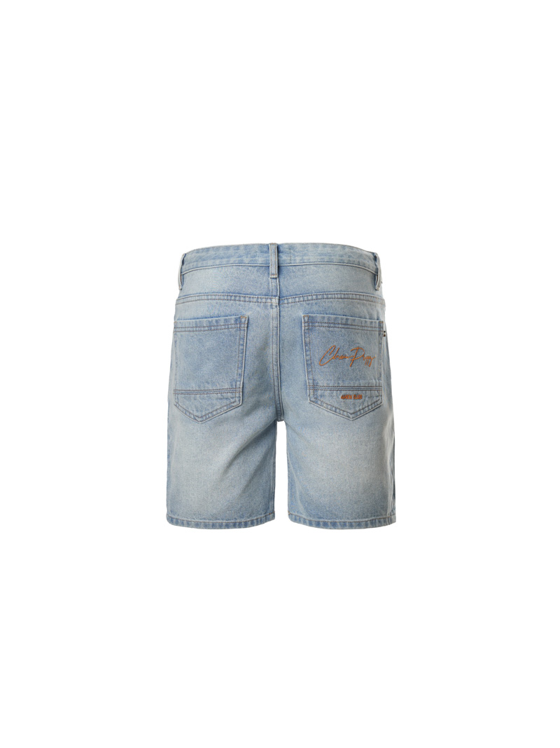 Quần Short Jeans Thêu Classic Preppy Form Straight QS061 Màu Xanh Biển