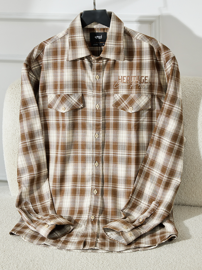 Áo Overshirt Vải Caro Flannel Thêu Heritage Form Loose SM167