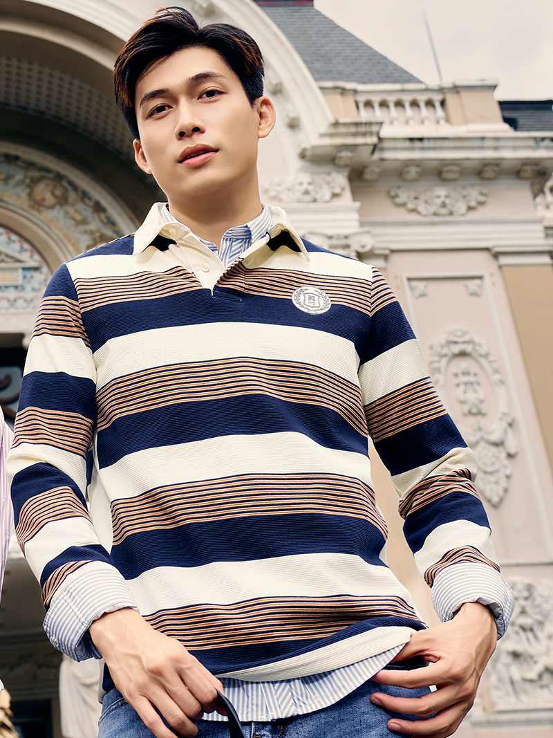 Áo Rugby Shirt Sọc Ngang In Logo Preppy Heritage Ở Ngực Form Regular PO150 Sọc Xanh Đen